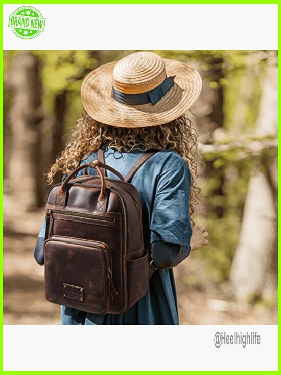 Vintage Genuine Leather Backpack Purse Travel Daypack with Luggage Sleeve